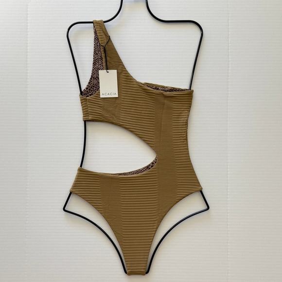 Acacia Swim EVER Full One Piece - Palm Dual Ribbed - One Shoulder - Size Large - Picture 2 of 8